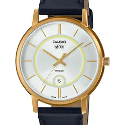 CASIO Men White Dial & Black Leather Straps Analogue Watch A2044-White-61