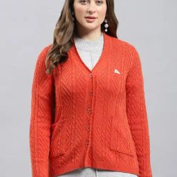 Monte Carlo Orange Regular Fit Self Pattern Cardigan-picture-3