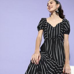 U&F Black & White Striped Crepe Maxi Dress-image-29
