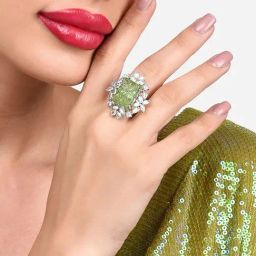 Zaveri Pearls Green Stone & Dazzling Cubic Zirconia Embellished Brass Contemporary Ring-ZPFK15828-image-53