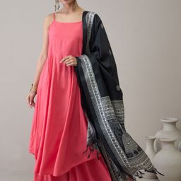 InWeave Women Panelled Kurta with Palazzos & With Dupatta-image-108