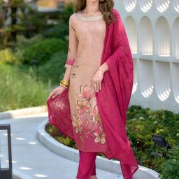 AWRIYA Women Floral Printed Tissue Regular Straight Kurta with Trousers & Dupatta-image-17