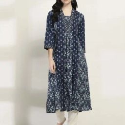 Rangriti Indigo Cotton A-Line Kurta-picture-42