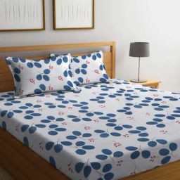 Klotthe Printed White & Blue 300 TC Cotton Blend King Bed Sheet with 2 Pillow Covers-image-92