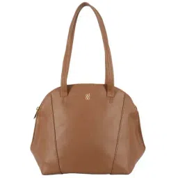 Baggit Umber Tan PVC Solid Bowler Handbag-image-22
