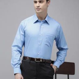 Van Heusen Blue Cotton Regular Fit Self Pattern Shirt-image-92