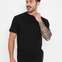 RIVOLTA Black Slim Fit Cotton Crew T-Shirt-image-77