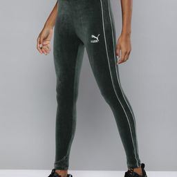 Puma Women Green Iconic T7 Velour High Waist Tight Fit Tights-image-55