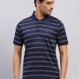 Monte Carlo Navy Blue Cotton Regular Fit Striped Polo T-Shirt-picture-49