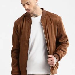 Showoff Brown Cotton Slim Fit Bomber Jacket-picture-2