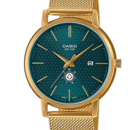 CASIO Men Blue Dial & Gold Toned Stainless Steel Straps Analogue Watch A2056-Blue-23