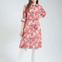 Monte Carlo Coral Regular Fit Floral Print Kurta-image-10
