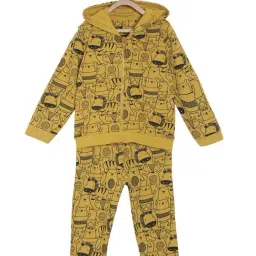 MINIKLUB Kids Yellow & Black Cotton Printed Full Sleeves Sweatshirt Set-image-96