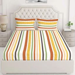 Layers Cotton Plus Multicolor Cotton Blend 120 TC Double Size Bed Sheet with Pillow Cover-image-28