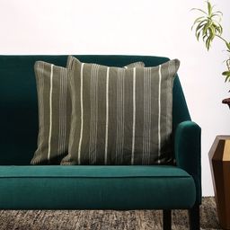 Contrast Living Set Of 2 Green & White Striped Square Cushion Covers-6