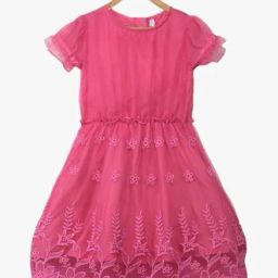 StyleStone Kids Pink Embroidered Dress-image-75