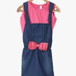 StyleStone Kids Blue & Pink Solid Dungaree With Inner Top-image-52