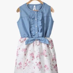 StyleStone Kids Blue & White Printed Dress-image-90