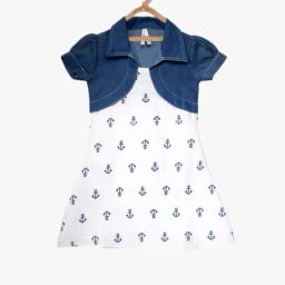 StyleStone Kids Blue & White Printed Dress-image-43