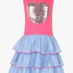 StyleStone Kids Pink & Blue Embellished Dress-image-74