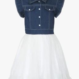 StyleStone Kids Blue & White Solid Dress-image-51