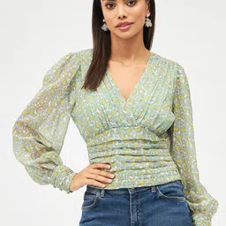 Harpa Floral Printed V-Neck Chiffon Empire Top-picture-33
