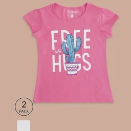 Pantaloons Junior Pink & White Cotton Printed T-Shirt (Pack of 2)-image-68