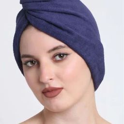 Creeva Luxury Navy Cotton 380 GSM Hair Wrap-image-42