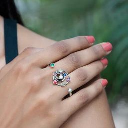 Shaya 92.5 Sterling Silver Being My Own Navratna Orbit Ring for Women-image-9