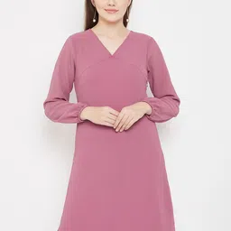 Imfashini Women Mauve Solid Fit and Flare Dress-image-29