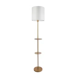 Sanded Edge Double Shelf Gold Color Metal Base Floor Lamp in White Color Oval Shape Shade-picture-6