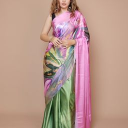 Anouk Floral Satin Saree With Blouse Piece-picture-24