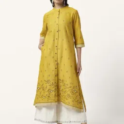 Rangmanch by Pantaloons Mustard Cotton Printed A Line Kurta-image-54