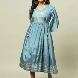 Rangriti Blue Embellished A-Line Dress-image-62