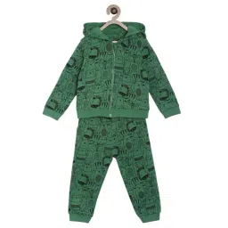 MINIKLUB Kids Green Cotton Printed Full Sleeves Sweatshirt Set-image-80