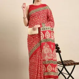 SHANVIKA Red Cotton Printed Saree With Unstitched Blouse-image-58