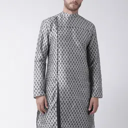 DEYANN Men Silver-Toned & Black Printed Straight Kurta-16