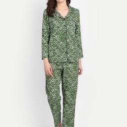 IX IMPRESSION Women Green & Black Printed Night suit-image-77