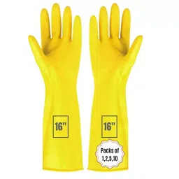 ETS Hand Pro Rubber Chemical Resistant Hand Gloves, Yellow 16 inch (L) Size, (Pack of 1 Pair)-picture-33
