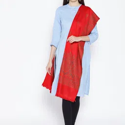 WEAVERS VILLA Women Red & Purple Woven Design Shawl-picture-31