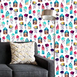ArtzFolio Printed UV-Resistant Anti-Bacterial Houses And Clouds With Falling Raindrops Peel & Stick Wallpaper-image-84