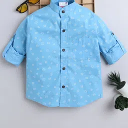 BAATCHEET Boys Typography Printed Mandarin Collar Comfort Cotton Shirt-picture-11