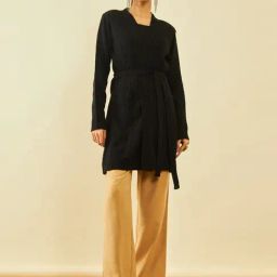 Soch Black Acrylic Knitted Open-Front Longline Shrug with Waist Tie-Up-2