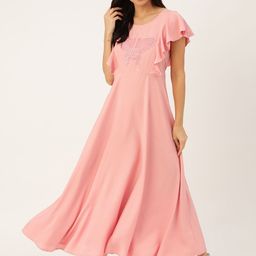 U&F Women Peach-Coloured Solid Maxi Dress-image-38