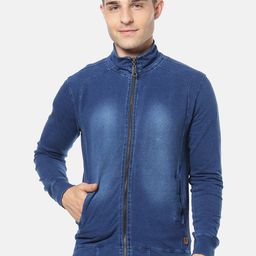 Campus Sutra Men Blue Solid Windcheater Denim Jacket-image-116
