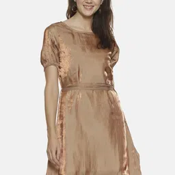 Campus Sutra Women Bronze-Toned Solid A-Line Dress-image-20