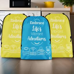 Aura Yellow & White 3 Pieces Printed Foldable Laundry Bags-55