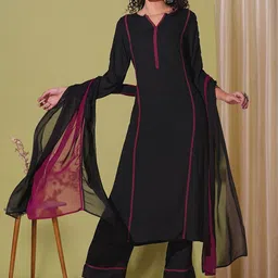 Anni Designer Notch Neck Straight Kurta With Palazzos & Dupatta-52