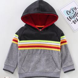 Yellow Apple Full Sleeves Hoodies Colour Block Print - Oatmeal Grey-5