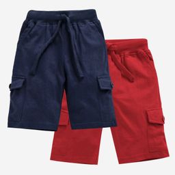 Kiddopanti Solid Shorts Pack Of 2 - Navy Blue And Red-image-4
